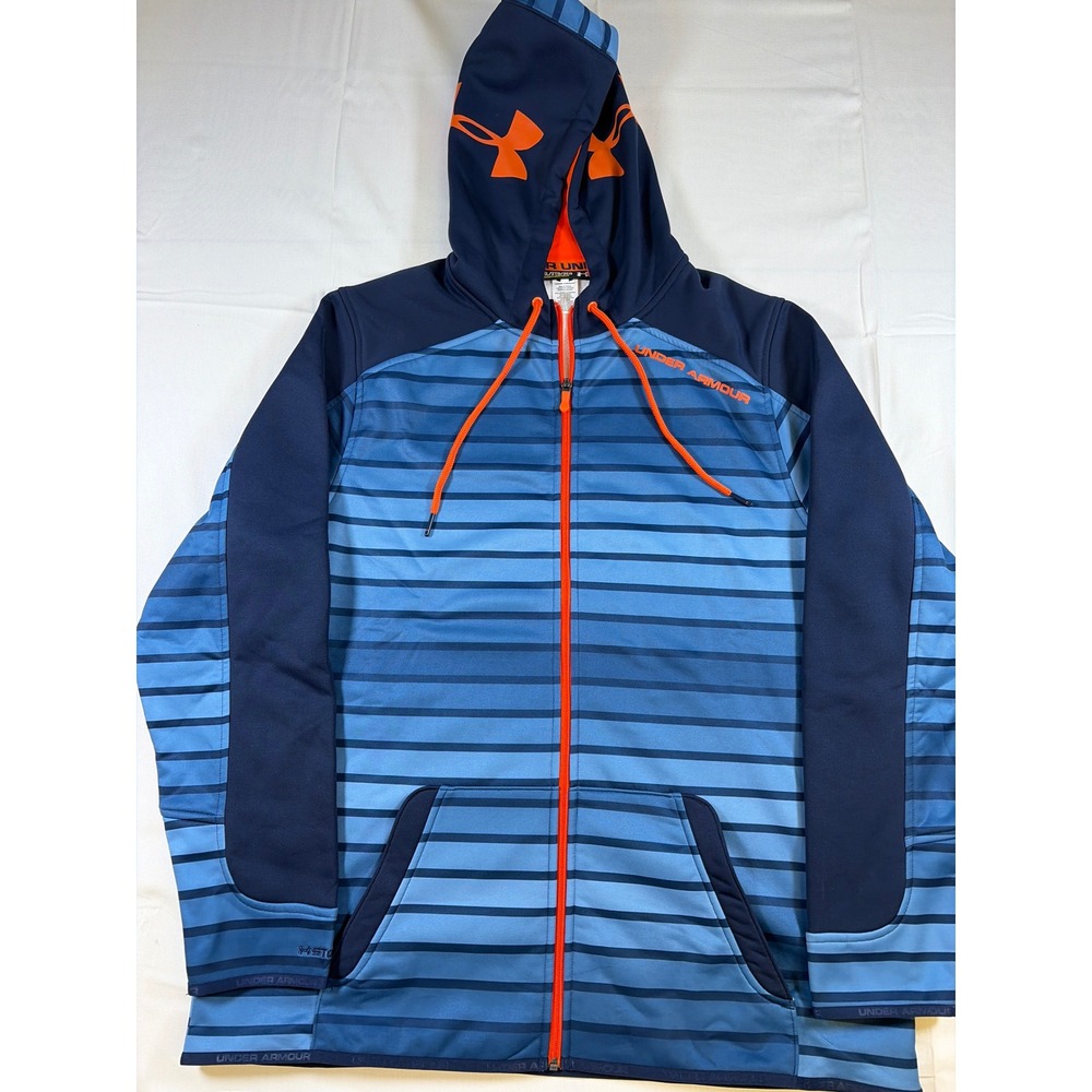 Under Armour Storm Hoodie Mens 2XL Blue Striped Full Zip Sweatshirt 1239450